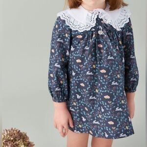 Foque White Collar, Navy Bunny Print Dress, 36M